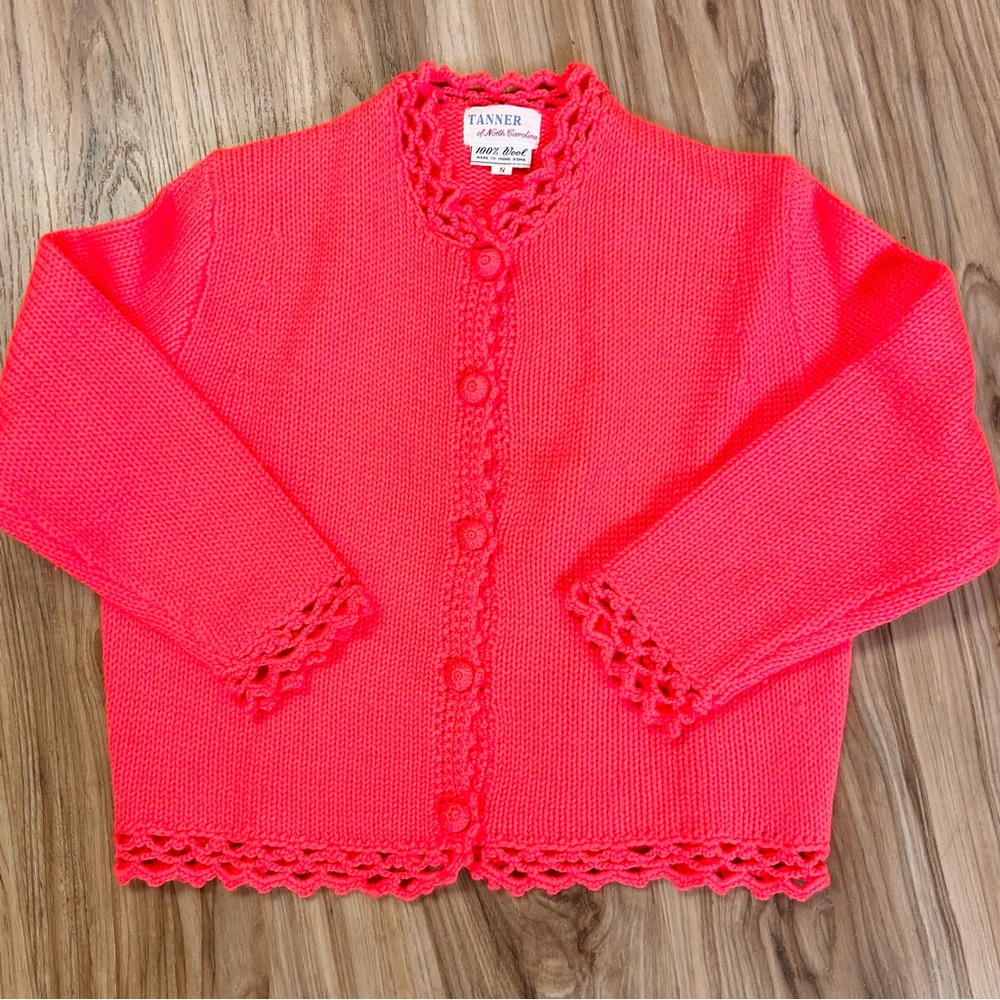 Vintage Tanner Of North Carolina Sweater Women’s Red/Salmon Wool Cardigan Small